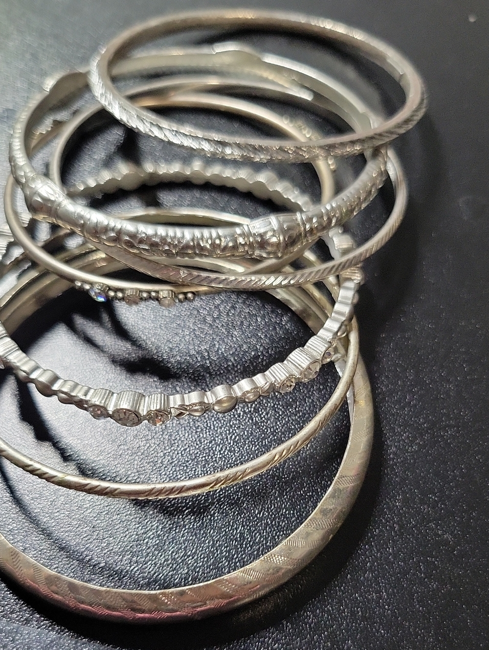 Silver Tone Rhinestone Stackable Bangle Bracelet Lot - Picture 7 of 11